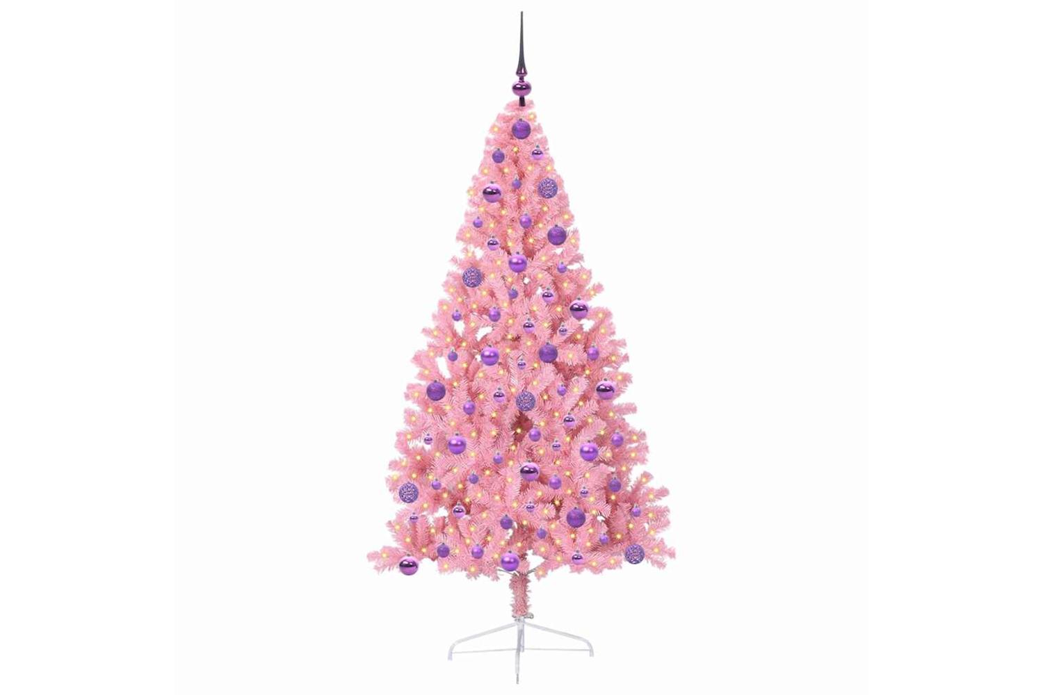 Vidaxl Artificial Pre-lit Christmas Tree With 300 Leds Pink 180 Cm Pvc-3