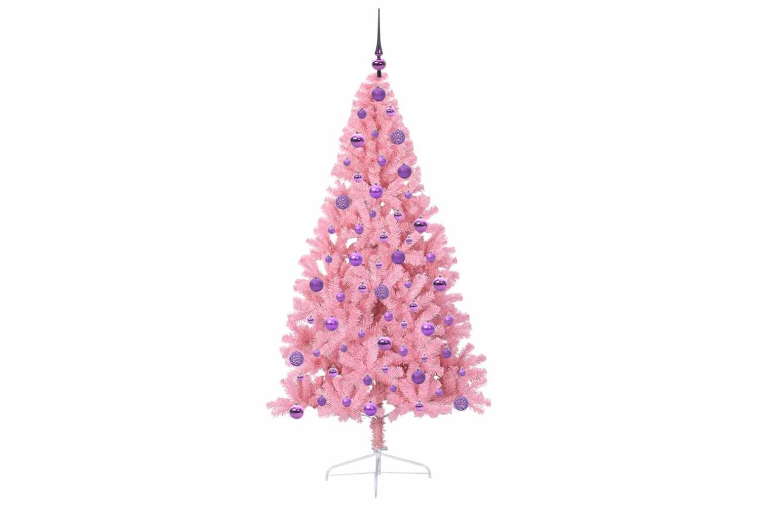 Vidaxl Artificial Pre-lit Christmas Tree With 300 Leds Pink 180 Cm Pvc-4