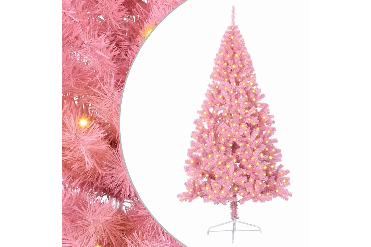 Vidaxl Artificial Pre-lit Christmas Tree With 300 Leds Pink 240 Cm Pvc-2