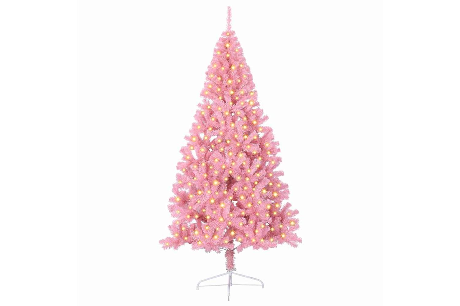 Vidaxl Artificial Pre-lit Christmas Tree With 300 Leds Pink 240 Cm Pvc-3
