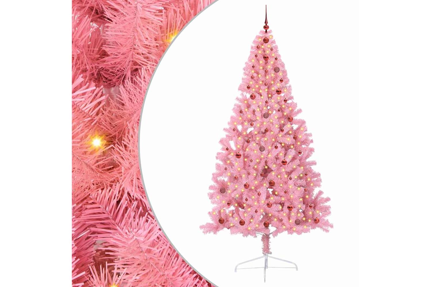 Vidaxl Artificial Pre-lit Christmas Tree With 300 Leds Pink 240 Cm Pvc-2