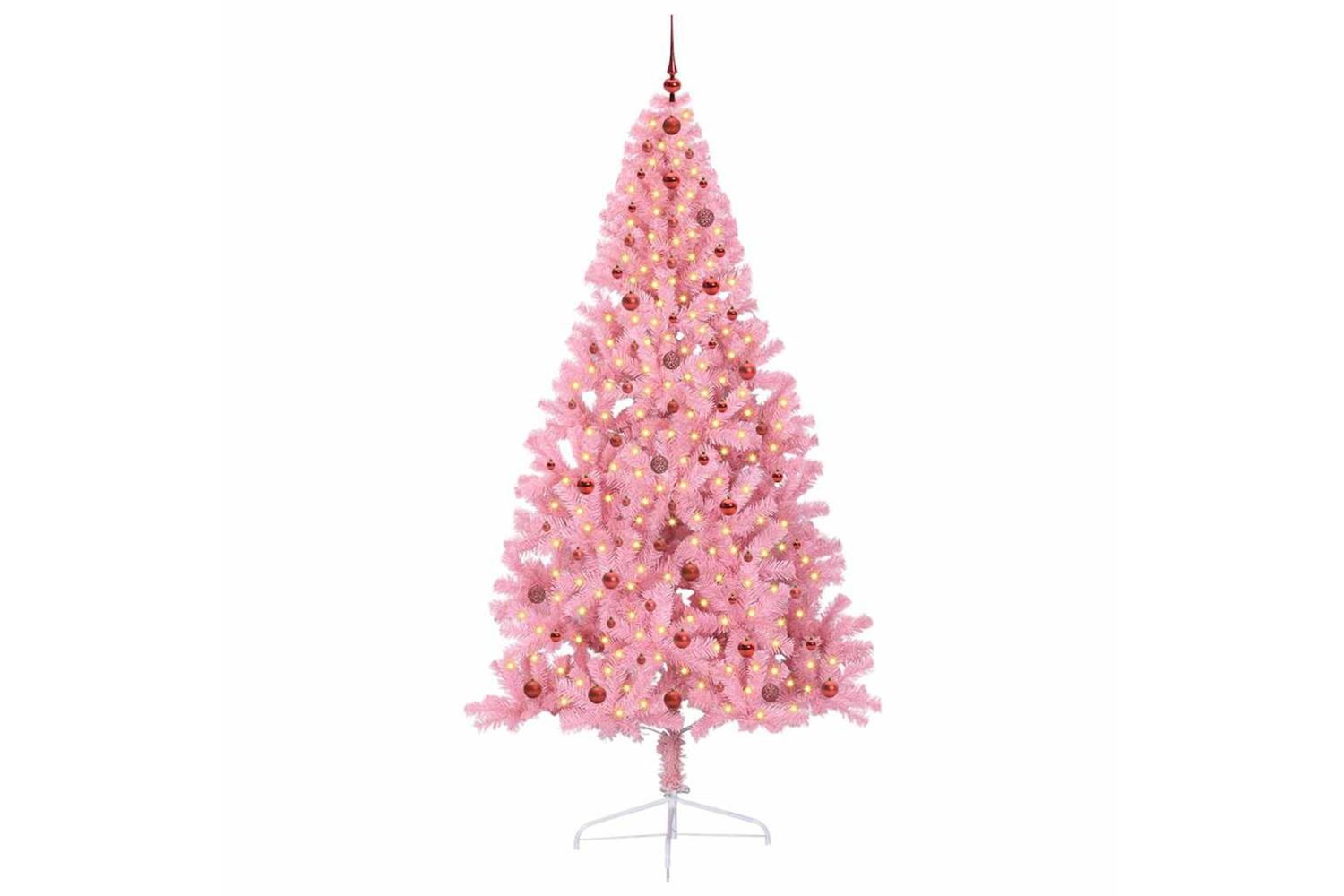 Vidaxl Artificial Pre-lit Christmas Tree With 300 Leds Pink 240 Cm Pvc-3