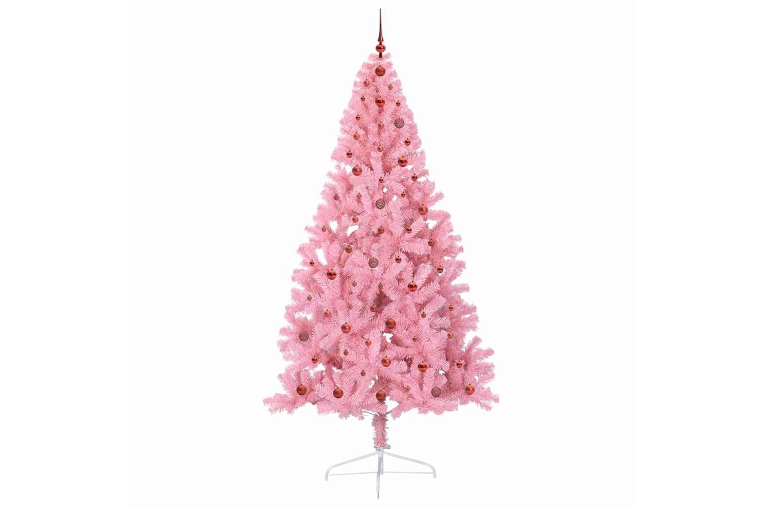 Vidaxl Artificial Pre-lit Christmas Tree With 300 Leds Pink 240 Cm Pvc-4