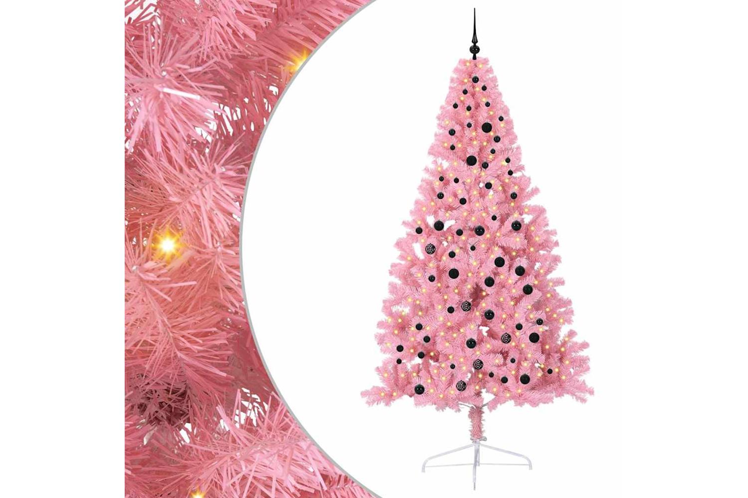 Vidaxl Artificial Pre-lit Christmas Tree With 300 Leds Pink 240 Cm Pvc-2