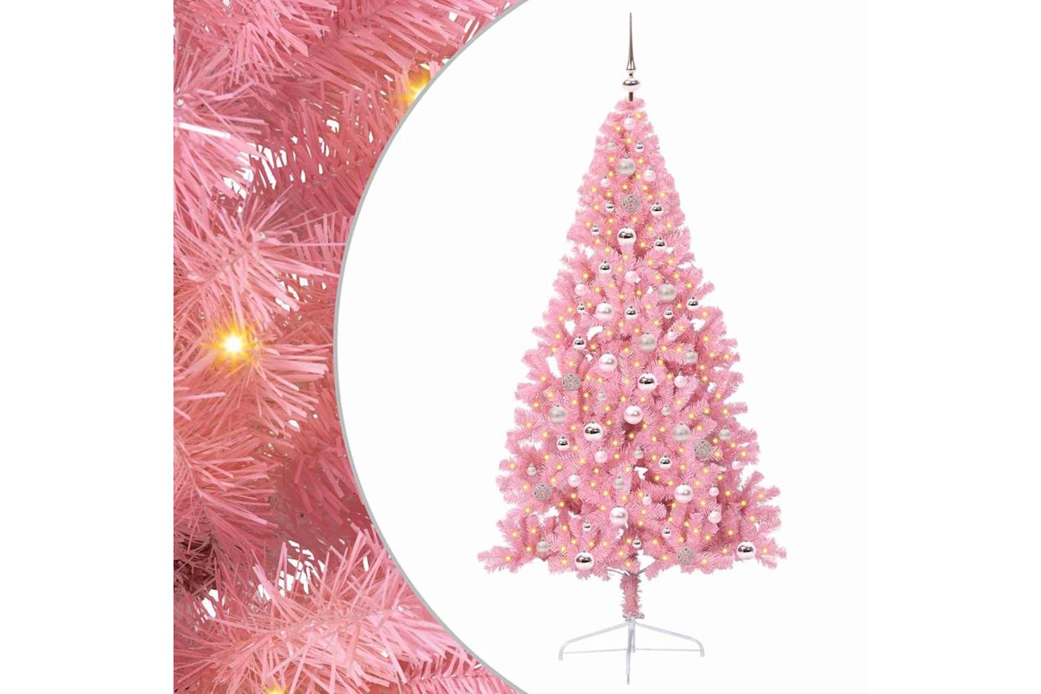 Vidaxl Artificial Pre-lit Christmas Tree With 300 Leds Pink 240 Cm Pvc-2