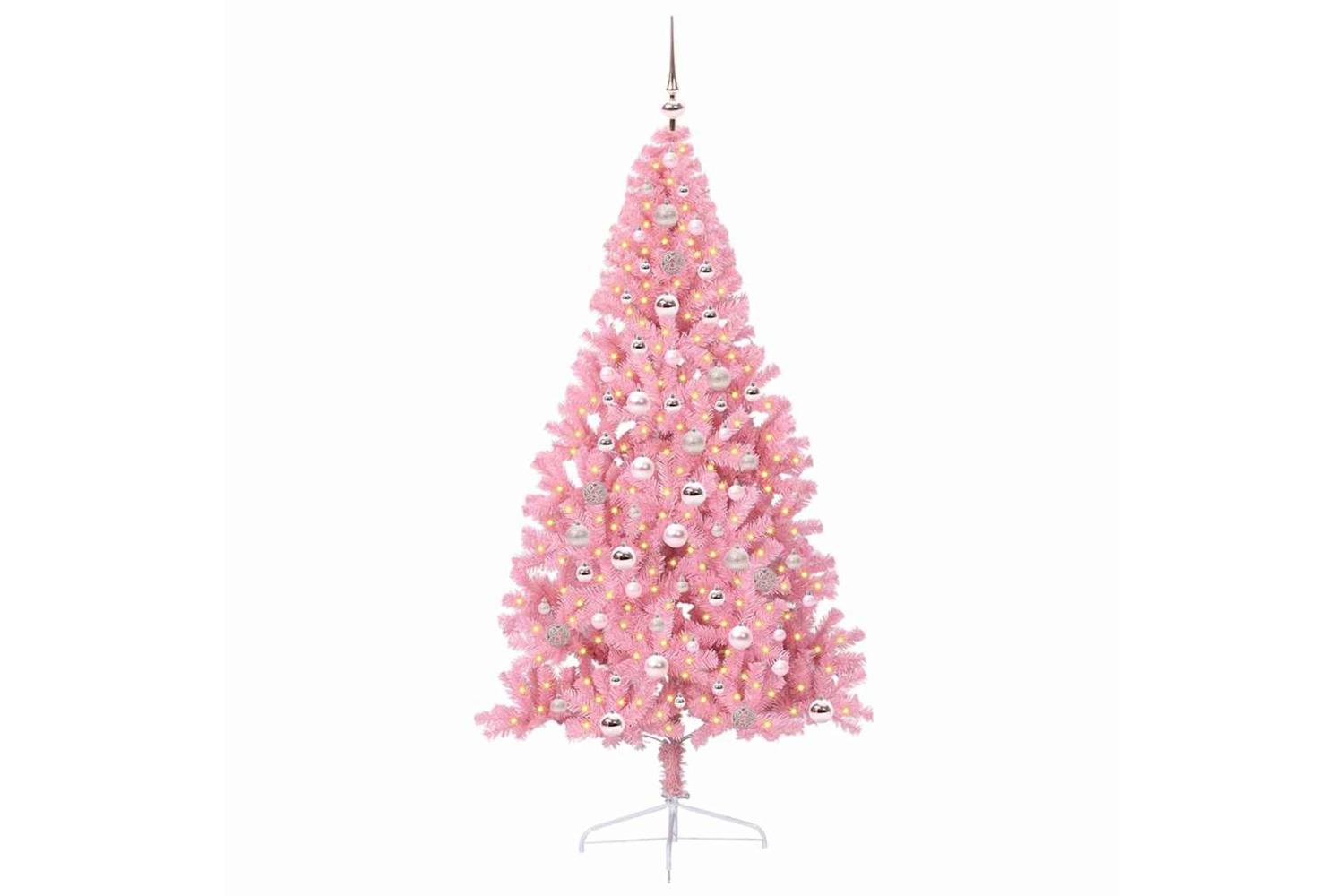 Vidaxl Artificial Pre-lit Christmas Tree With 300 Leds Pink 240 Cm Pvc-3