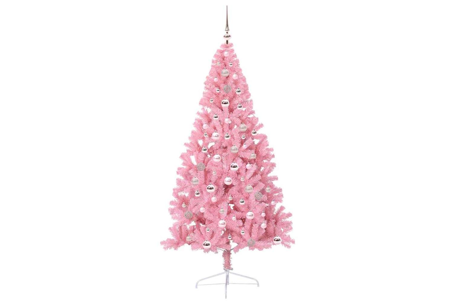 Vidaxl Artificial Pre-lit Christmas Tree With 300 Leds Pink 240 Cm Pvc-4