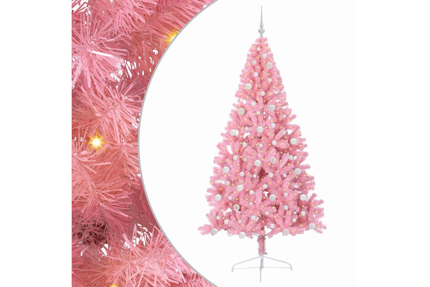 Vidaxl Artificial Pre-lit Christmas Tree With 300 Leds Pink 240 Cm Pvc