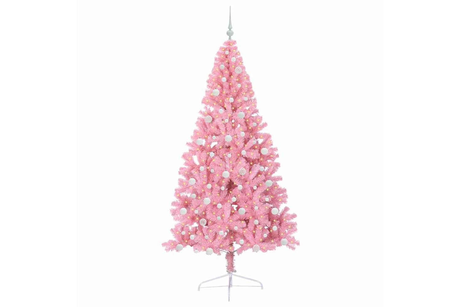 Vidaxl Artificial Pre-lit Christmas Tree With 300 Leds Pink 240 Cm Pvc-3