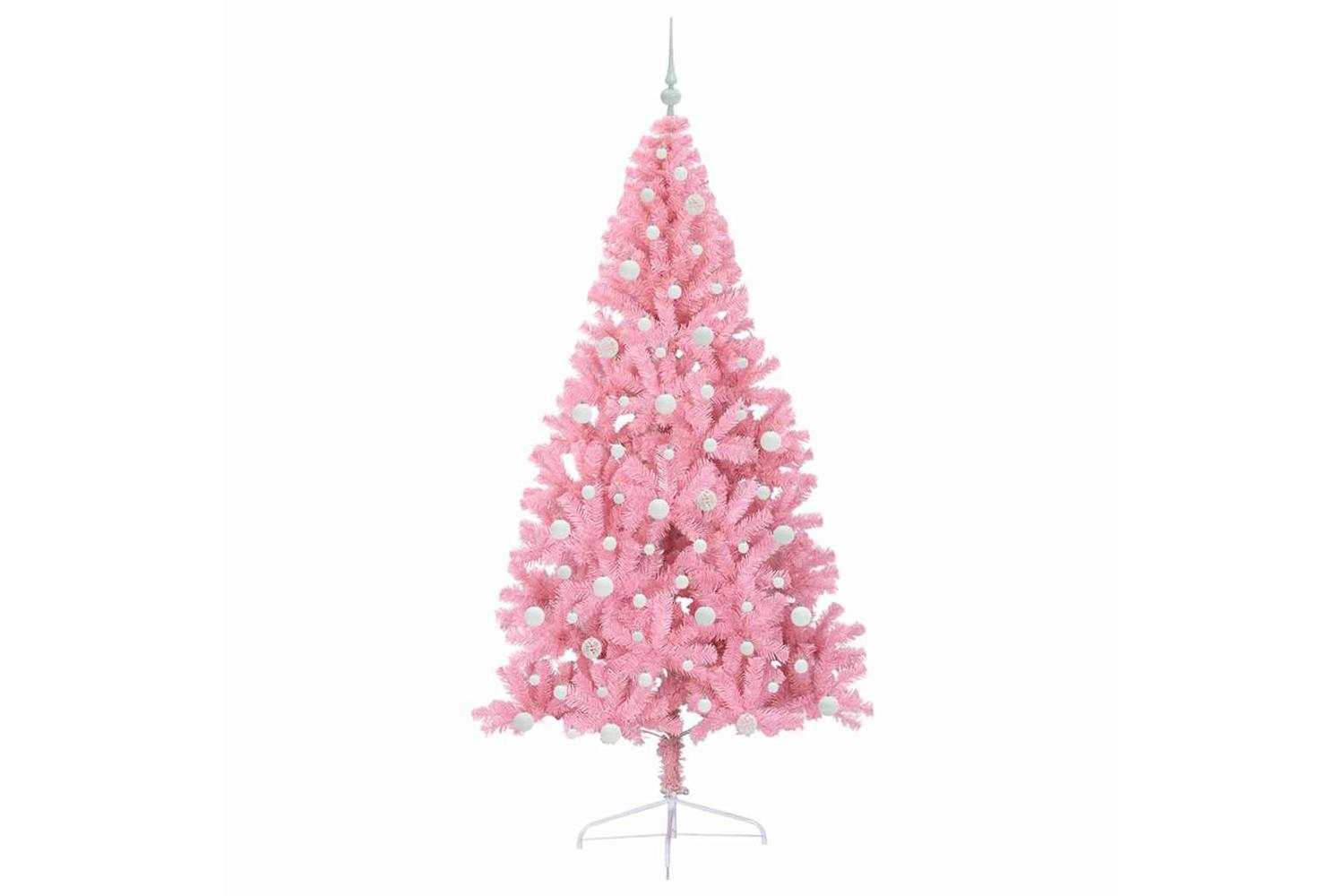 Vidaxl Artificial Pre-lit Christmas Tree With 300 Leds Pink 240 Cm Pvc-4