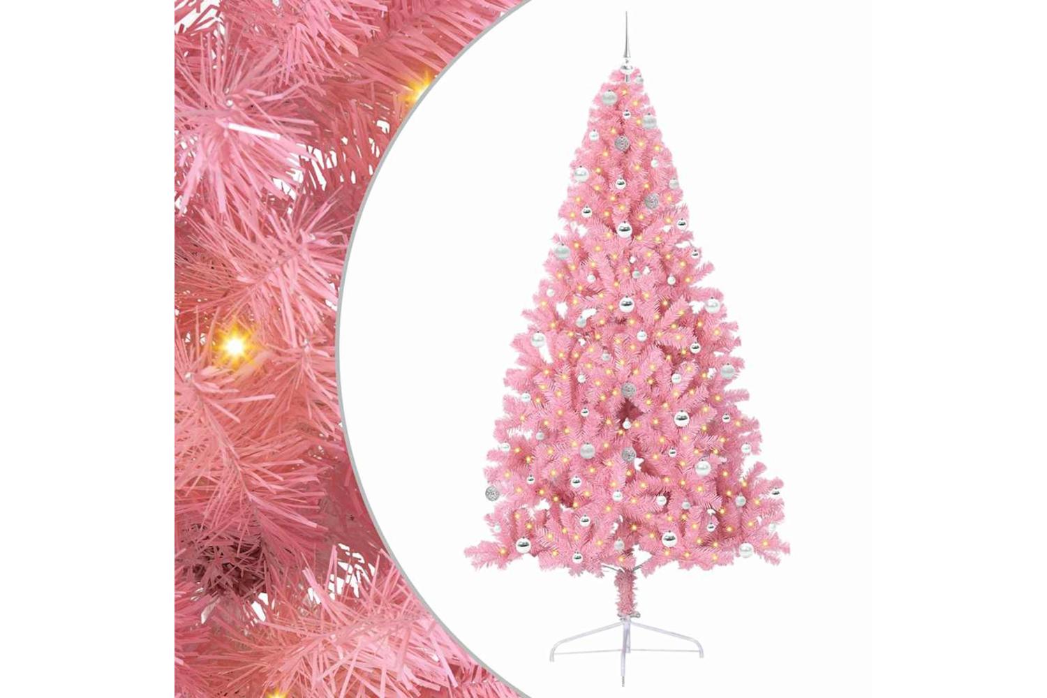 Vidaxl Artificial Pre-lit Christmas Tree With 300 Leds Pink 240 Cm Pvc-2