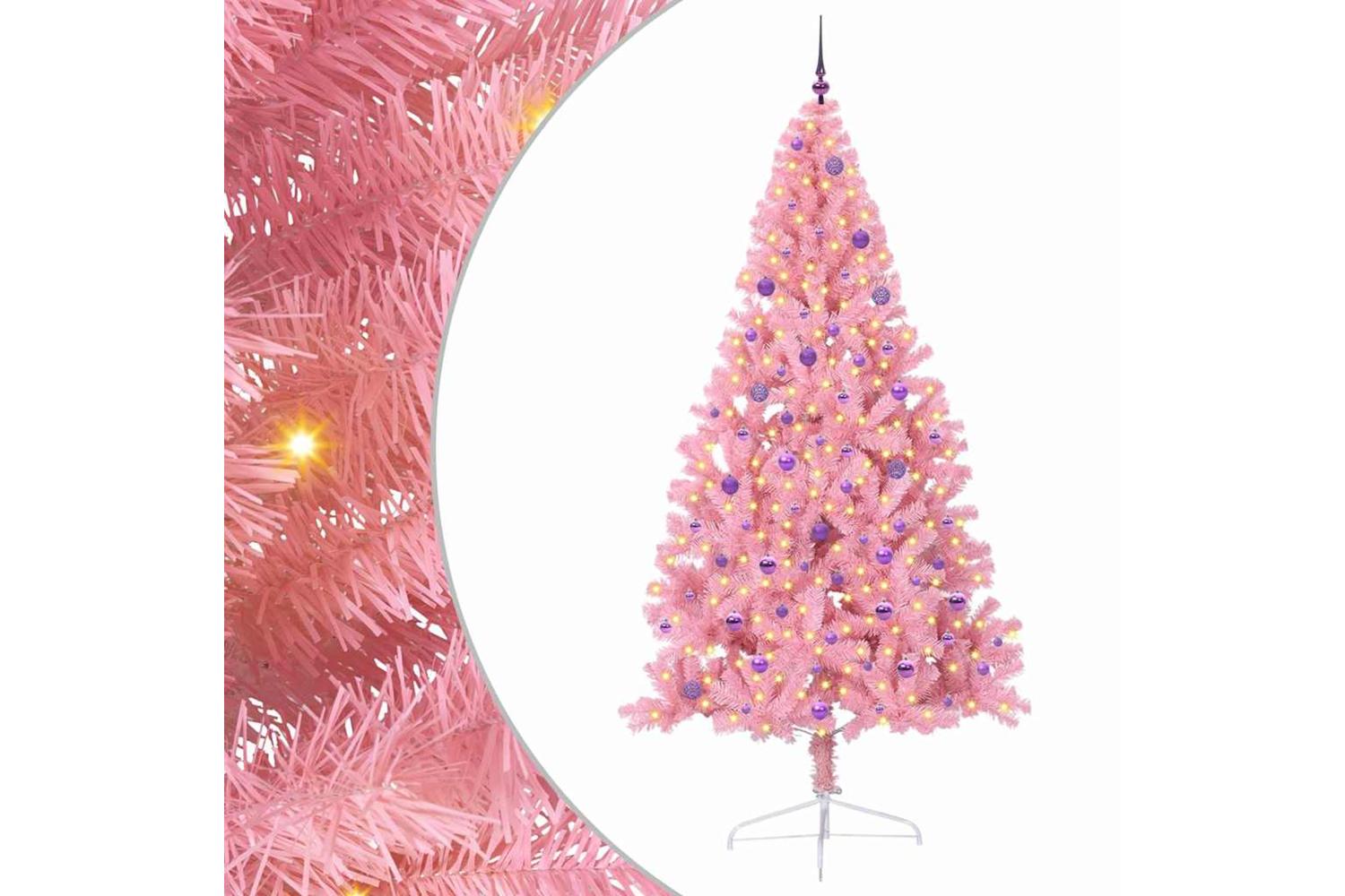Vidaxl Artificial Pre-lit Christmas Tree With 300 Leds Pink 240 Cm Pvc