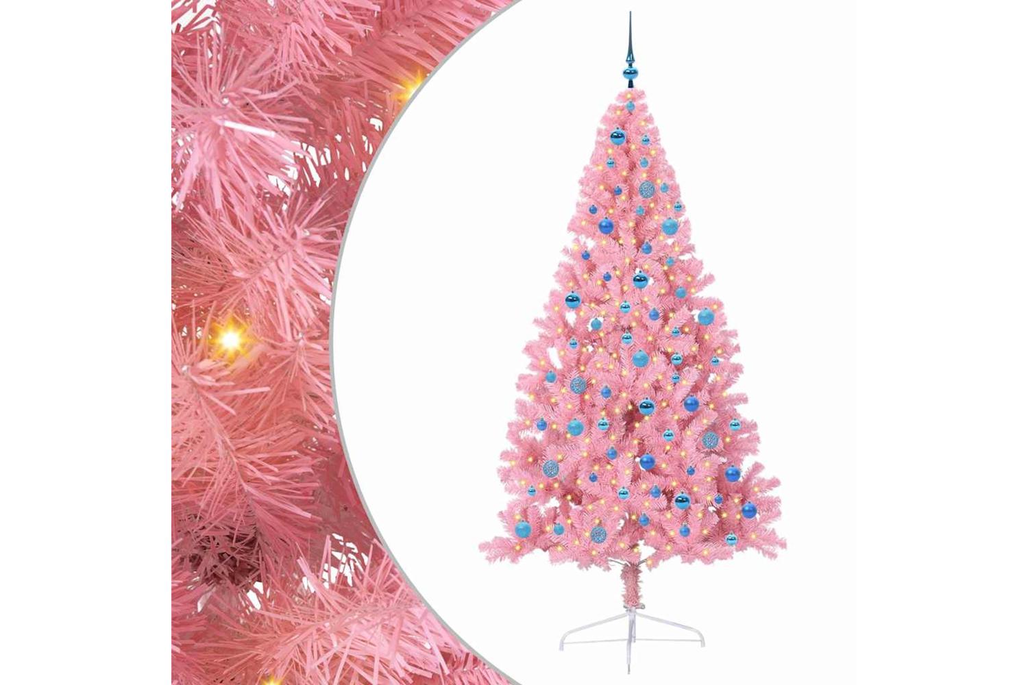 Vidaxl Artificial Pre-lit Christmas Tree With 300 Leds Pink 240 Cm Pvc-2