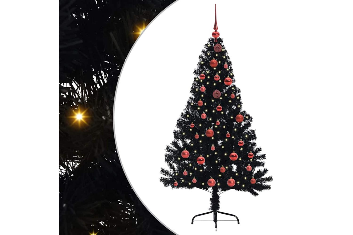 Vidaxl Artificial Pre-lit Christmas Tree Black 150 Cm Pvc-2
