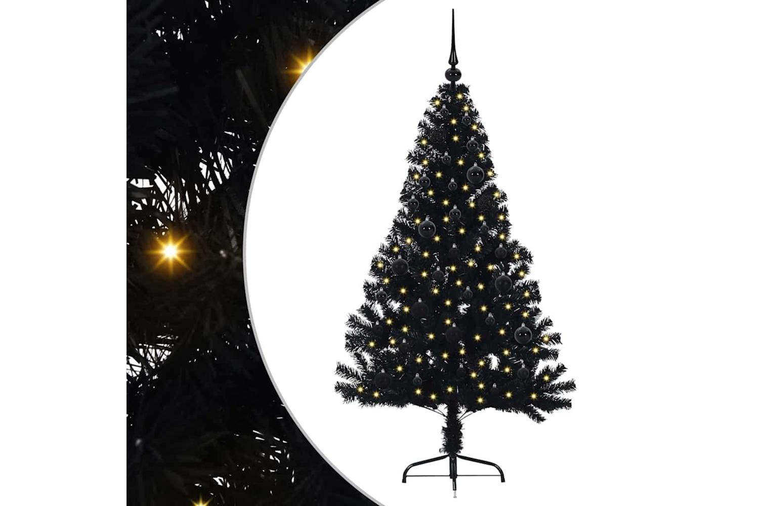Vidaxl Artificial Pre-lit Christmas Tree Black 150 Cm Pvc-2