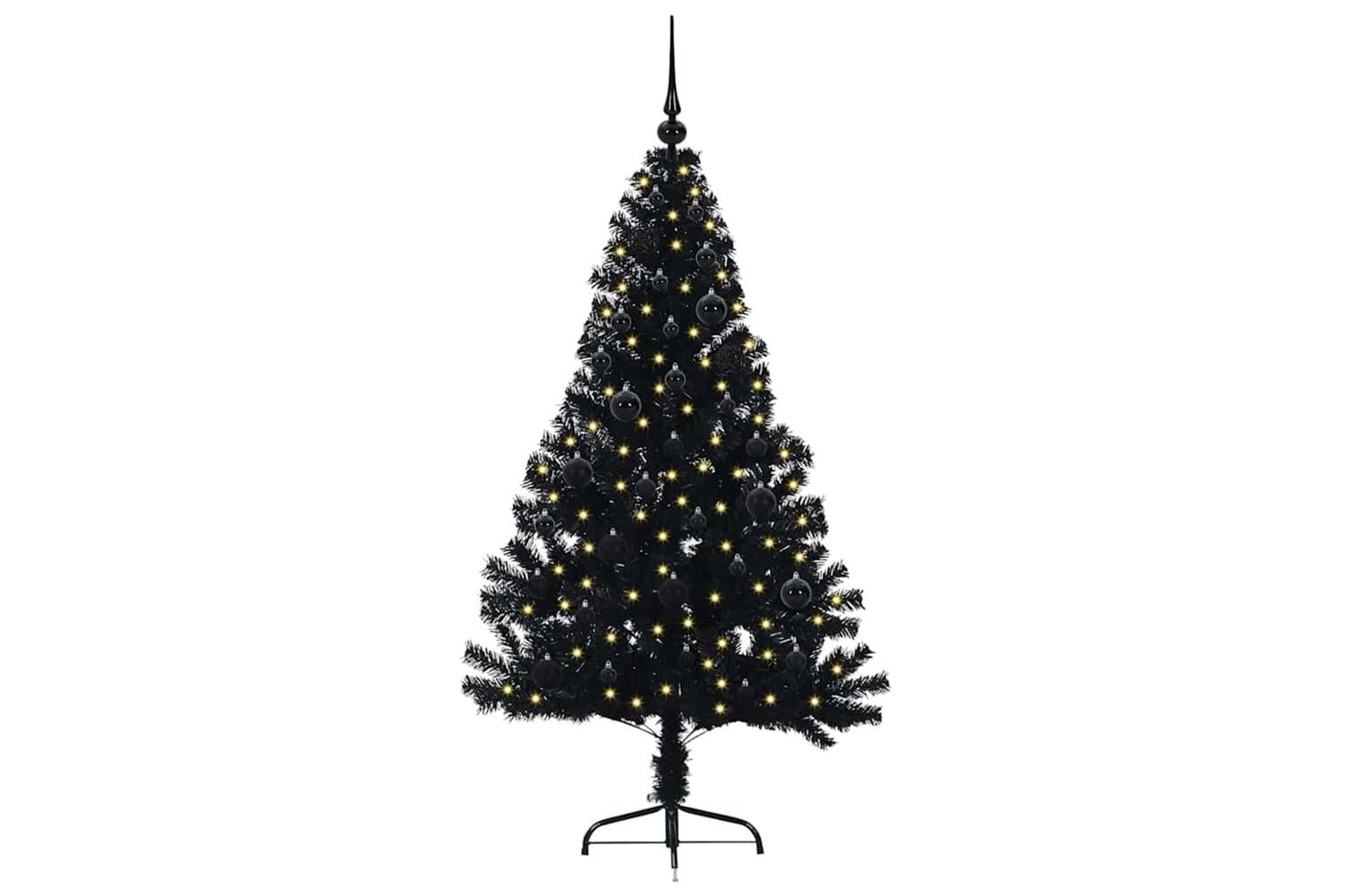 Vidaxl Artificial Pre-lit Christmas Tree Black 150 Cm Pvc-3