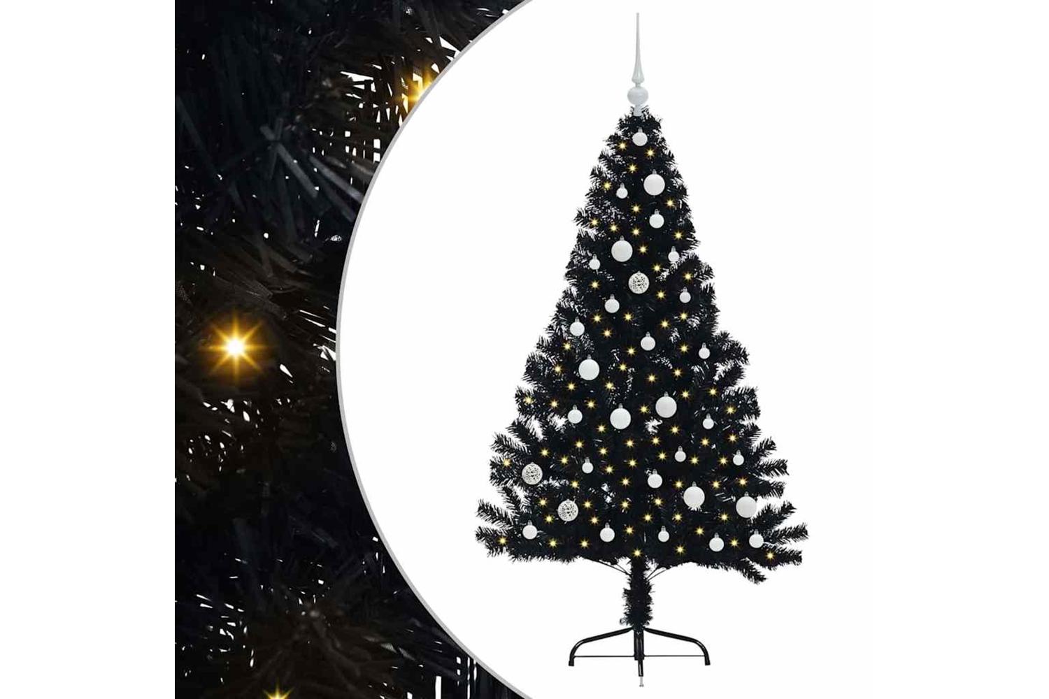 Vidaxl Artificial Pre-lit Christmas Tree Black 150 Cm Pvc-2
