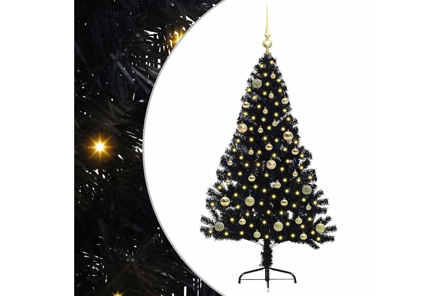 Vidaxl Artificial Pre-lit Christmas Tree Black 150 Cm Pvc-2