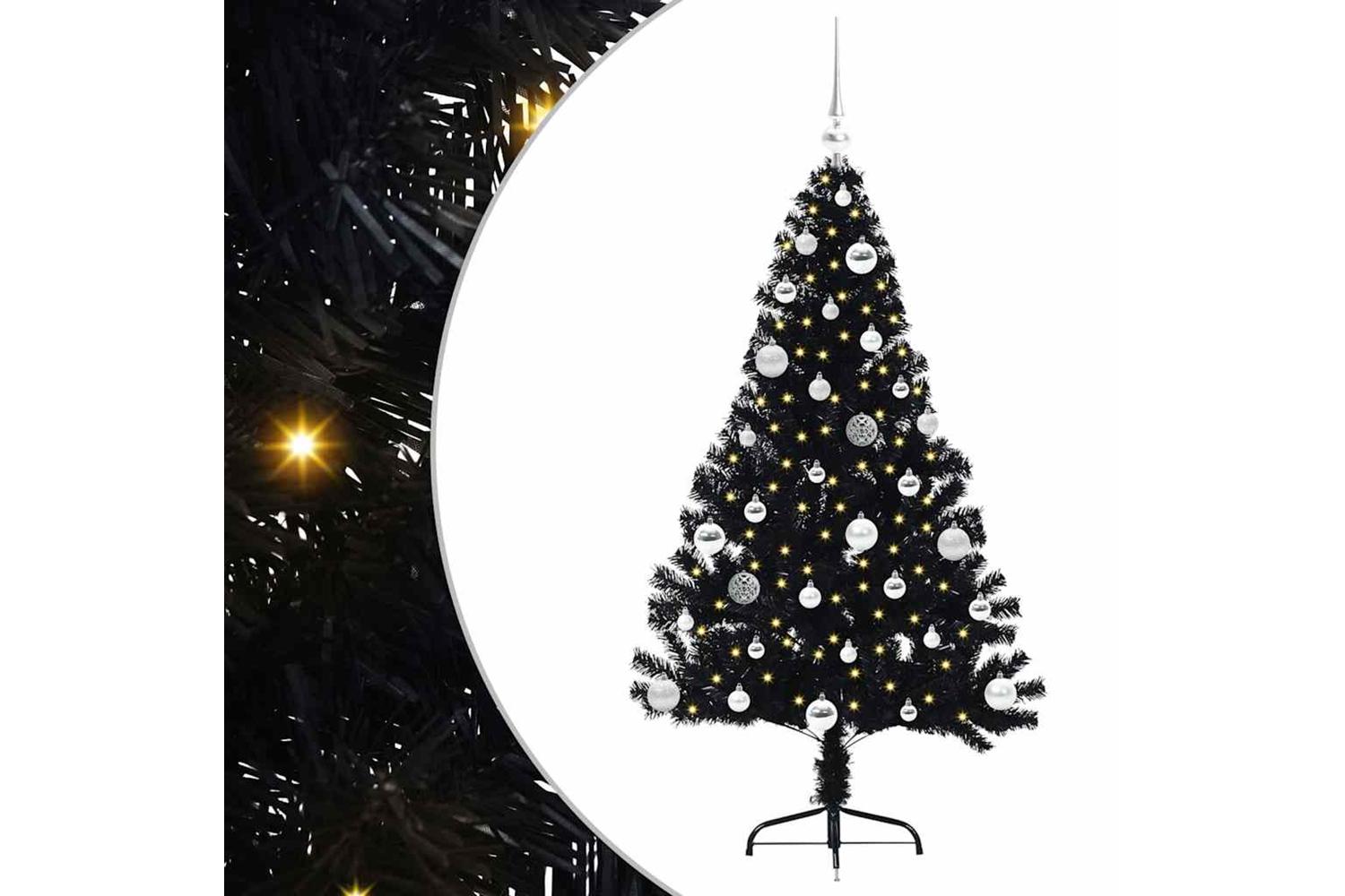Vidaxl Artificial Pre-lit Christmas Tree Black 150 Cm Pvc-2