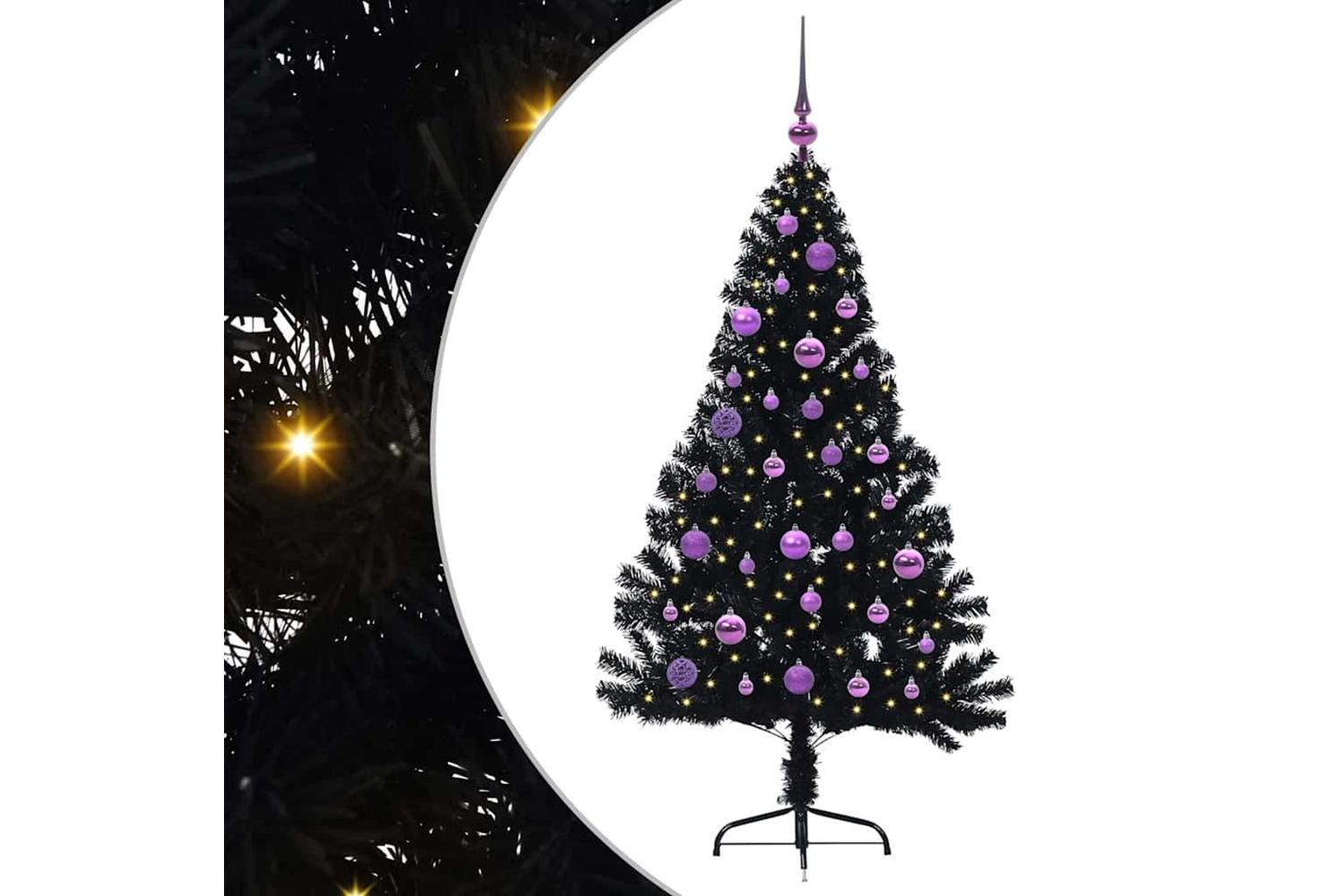 Vidaxl Artificial Pre-lit Christmas Tree Black 150 Cm Pvc-2