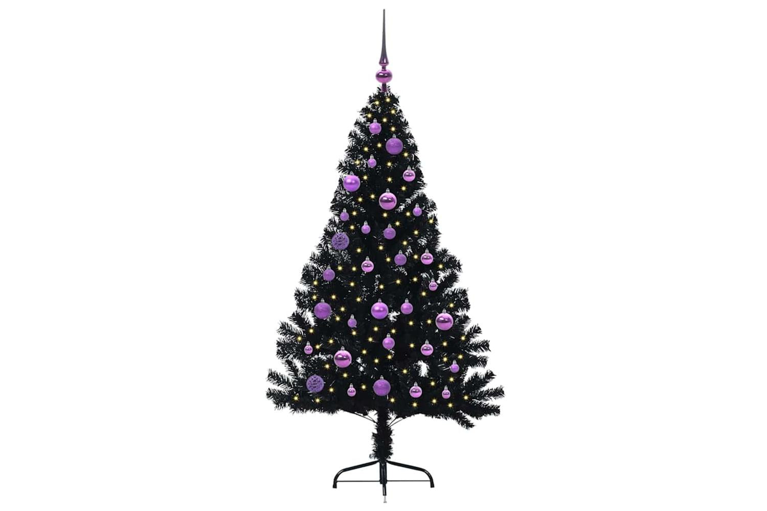 Vidaxl Artificial Pre-lit Christmas Tree Black 150 Cm Pvc-3