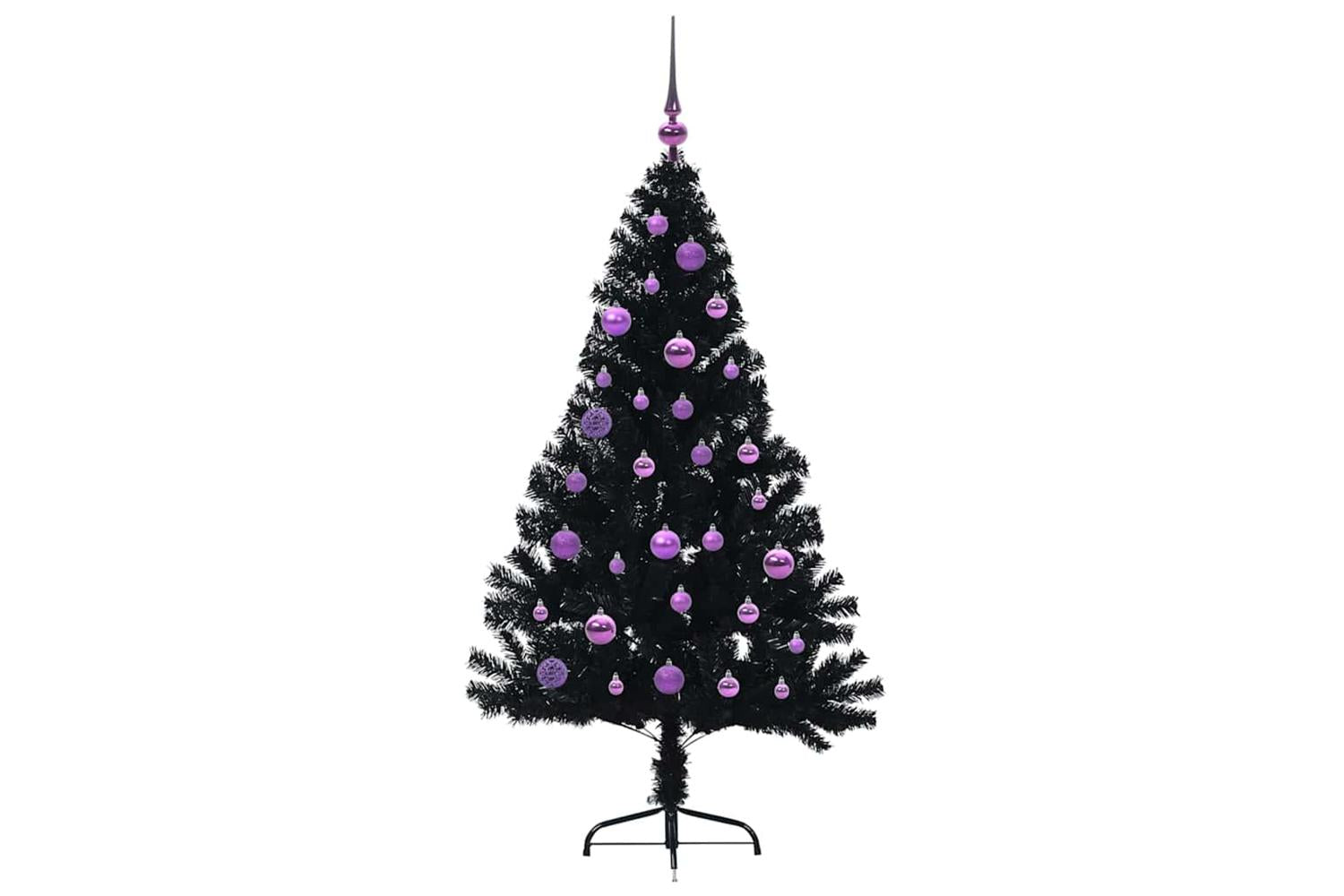 Vidaxl Artificial Pre-lit Christmas Tree Black 150 Cm Pvc-4