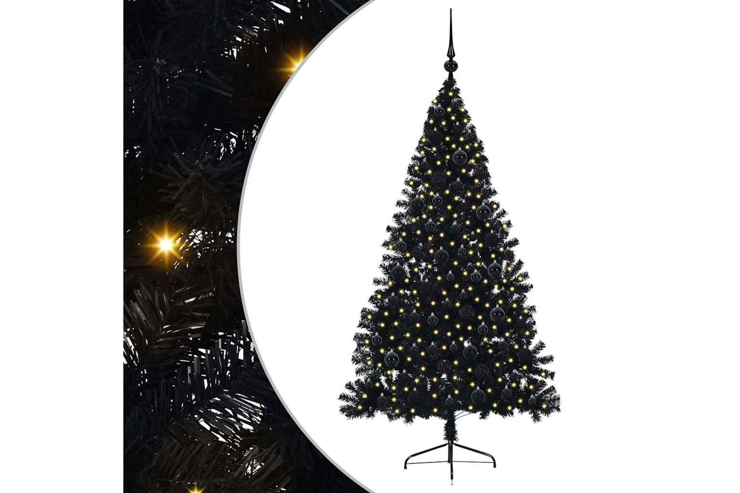 Vidaxl Artificial Pre-lit Christmas Tree Black 180 Cm Pvc-2