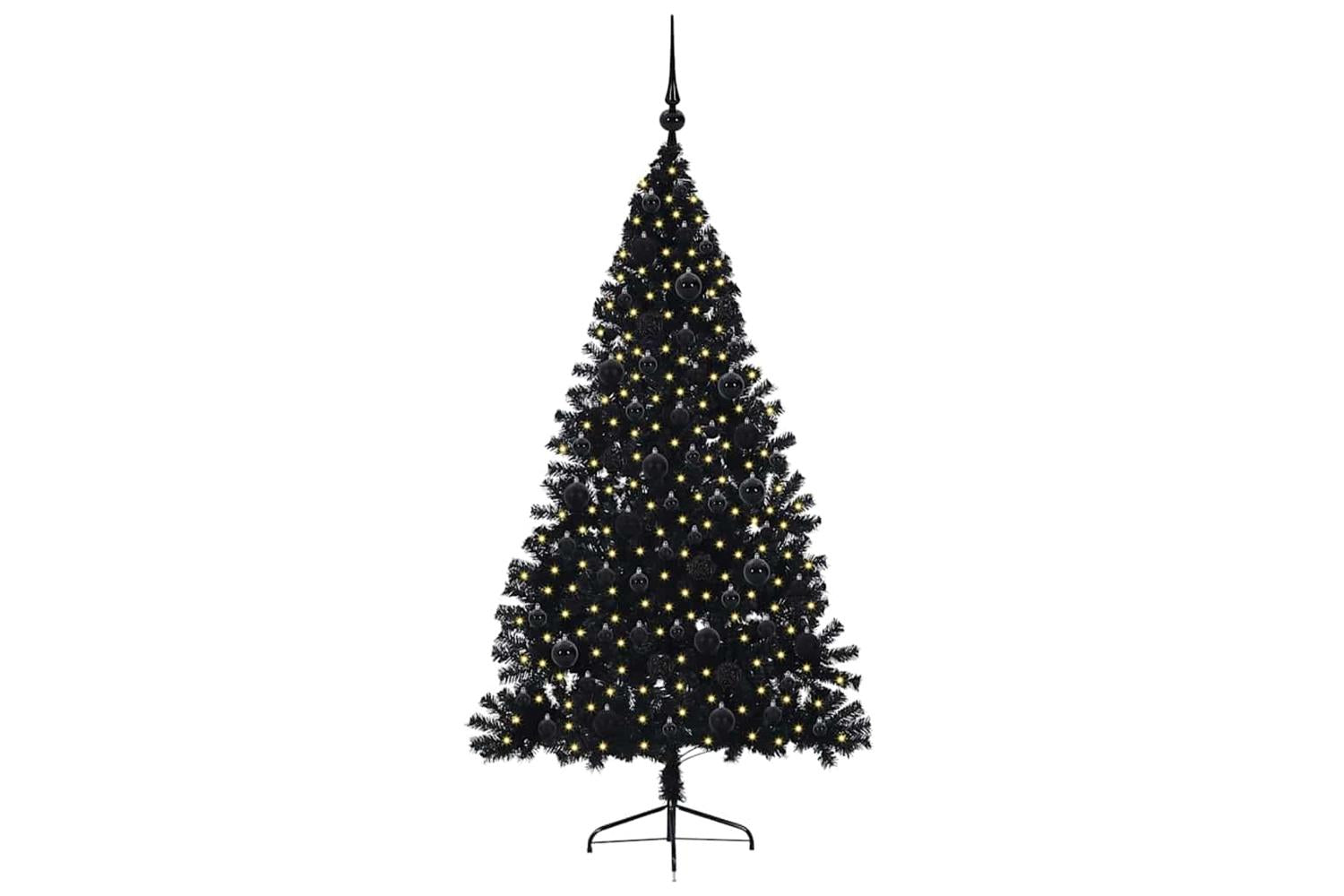 Vidaxl Artificial Pre-lit Christmas Tree Black 180 Cm Pvc-3