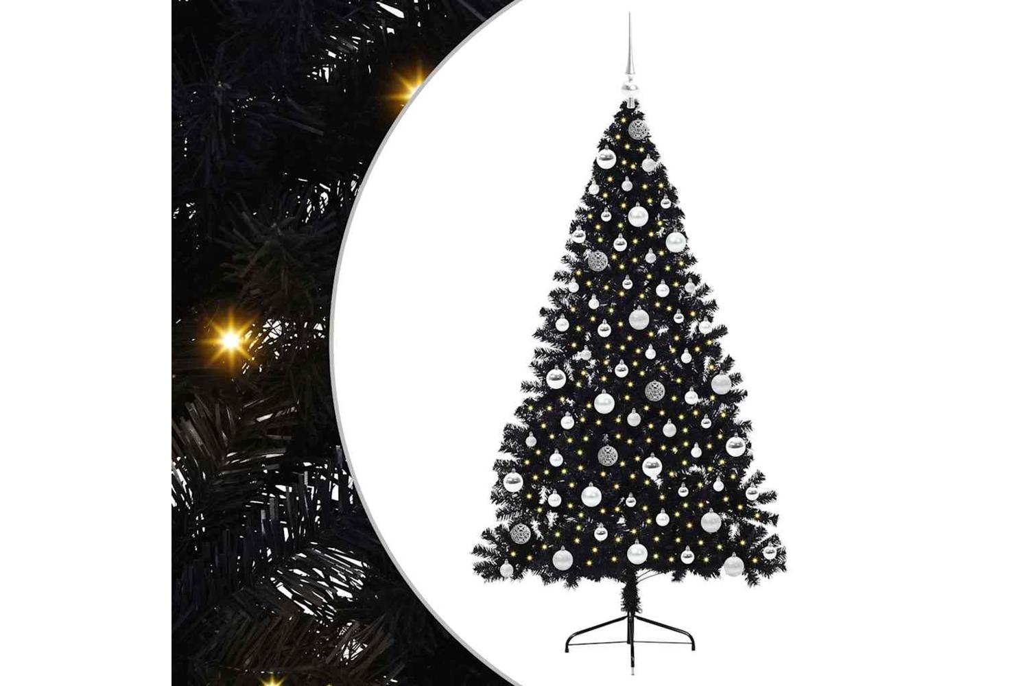 Vidaxl Artificial Pre-lit Christmas Tree Black 180 Cm Pvc-2