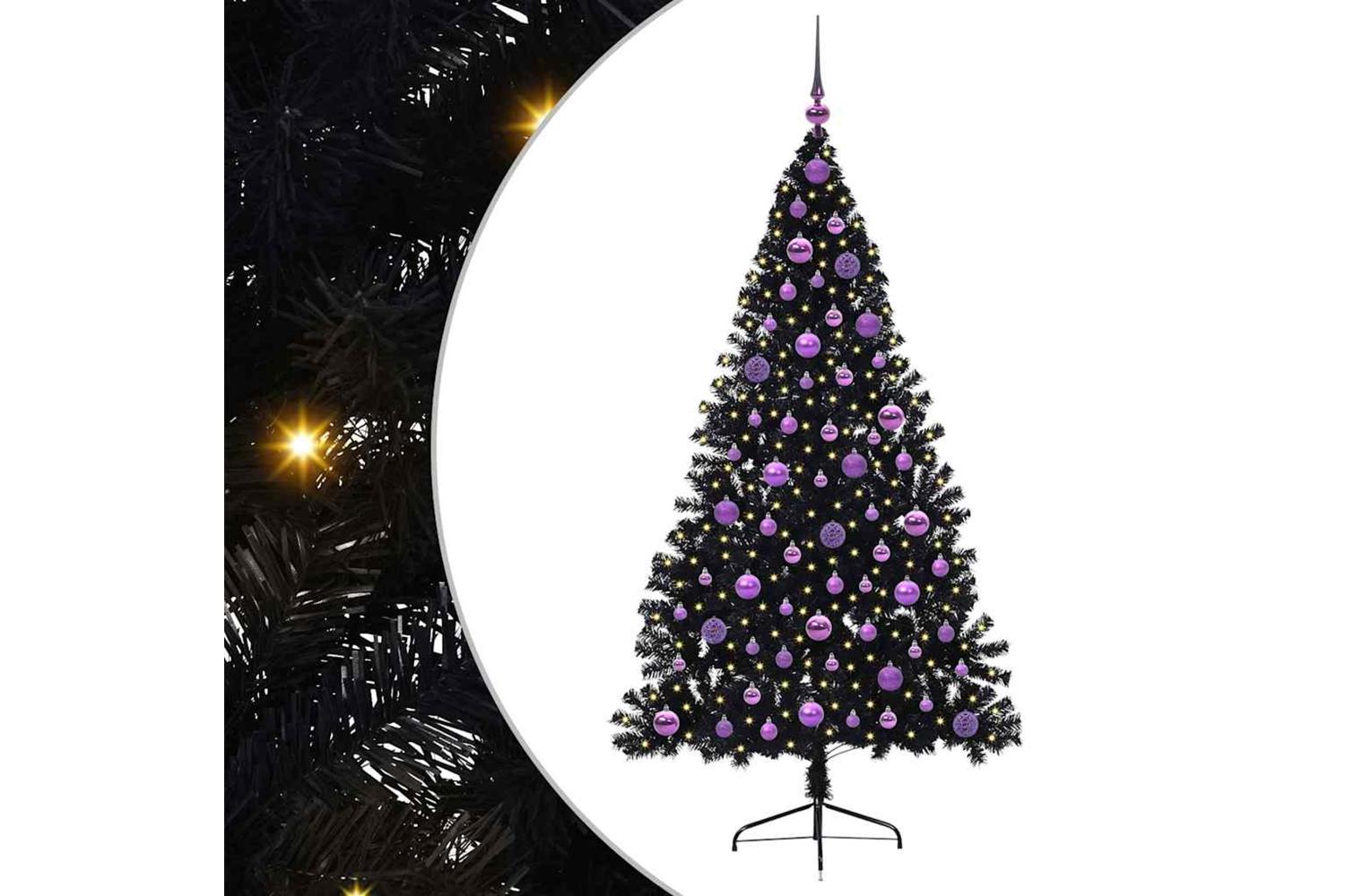 Vidaxl Artificial Pre-lit Christmas Tree Black 180 Cm Pvc-2