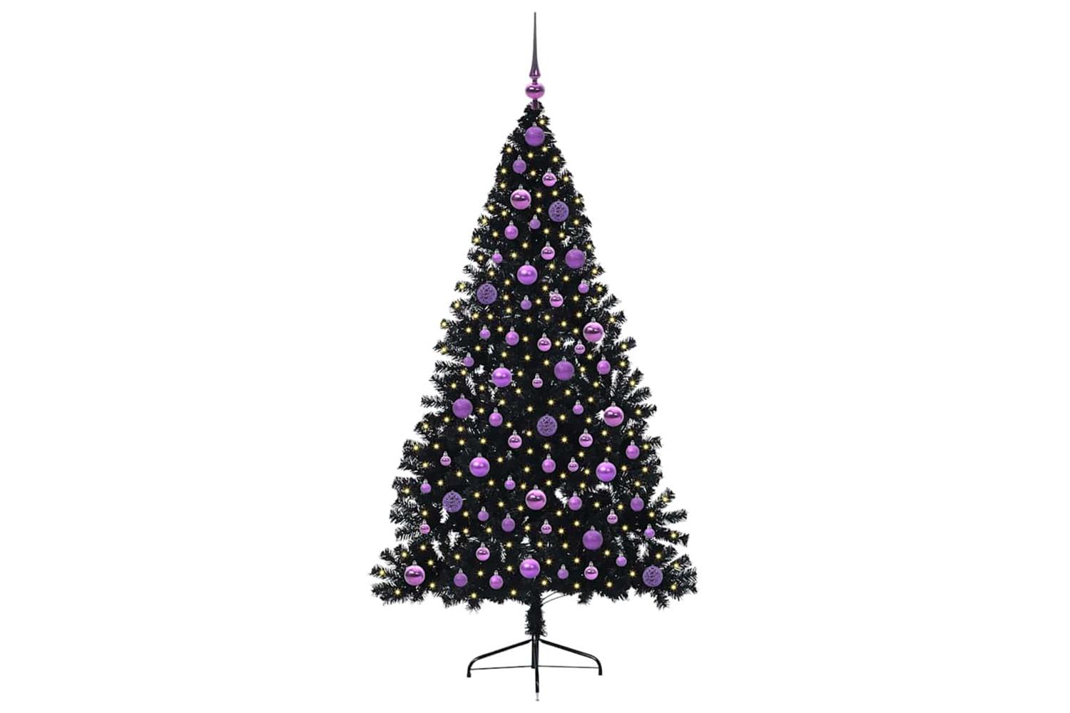 Vidaxl Artificial Pre-lit Christmas Tree Black 180 Cm Pvc-3