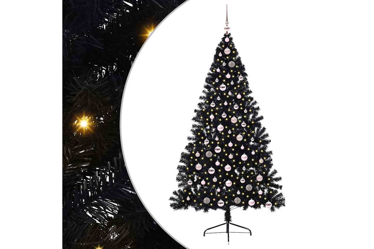 Vidaxl Artificial Pre-lit Christmas Tree Black 210 Cm Pvc-2
