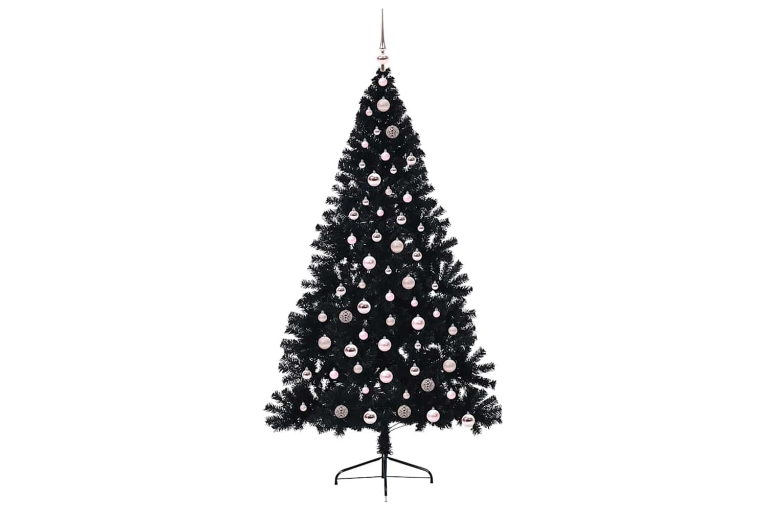Vidaxl Artificial Pre-lit Christmas Tree Black 210 Cm Pvc-4