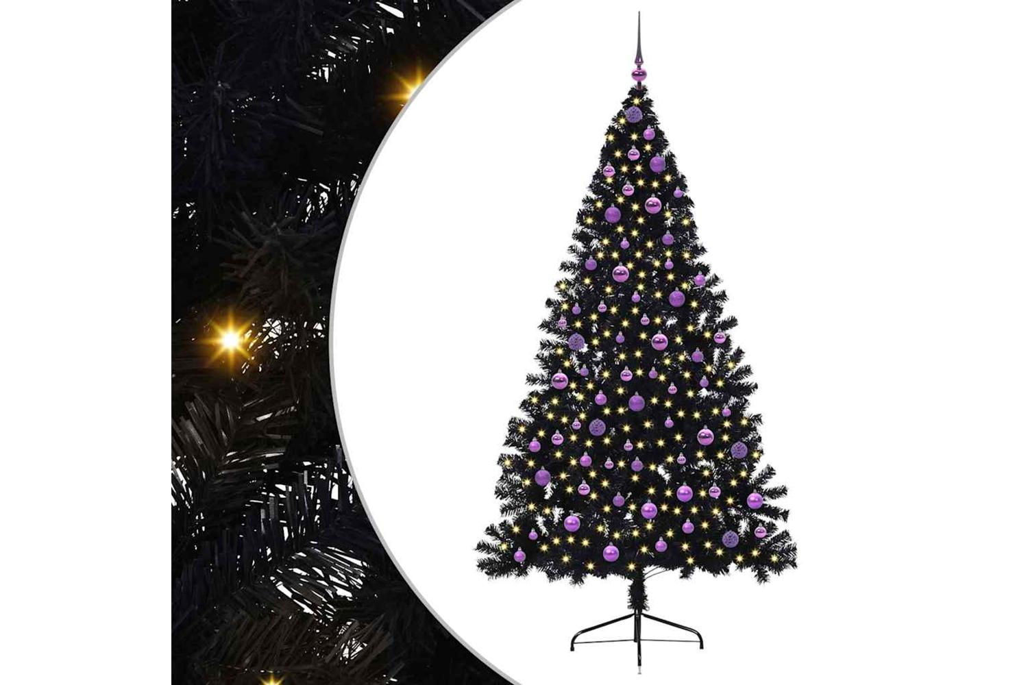 Vidaxl Artificial Pre-lit Christmas Tree Black 210 Cm Pvc-2