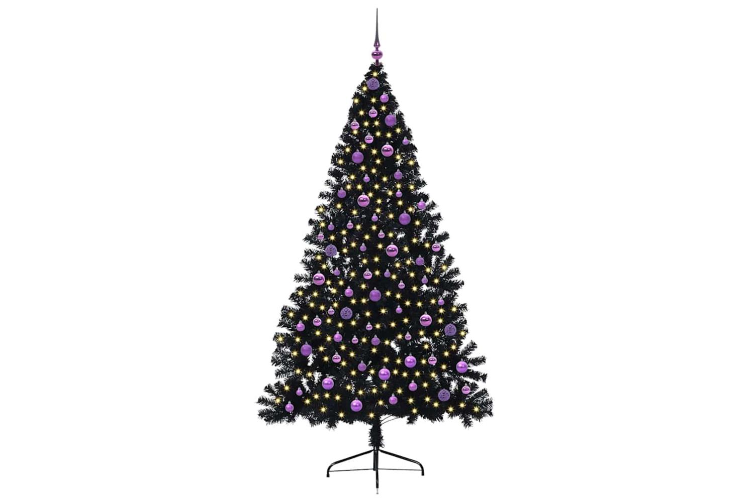 Vidaxl Artificial Pre-lit Christmas Tree Black 210 Cm Pvc-3