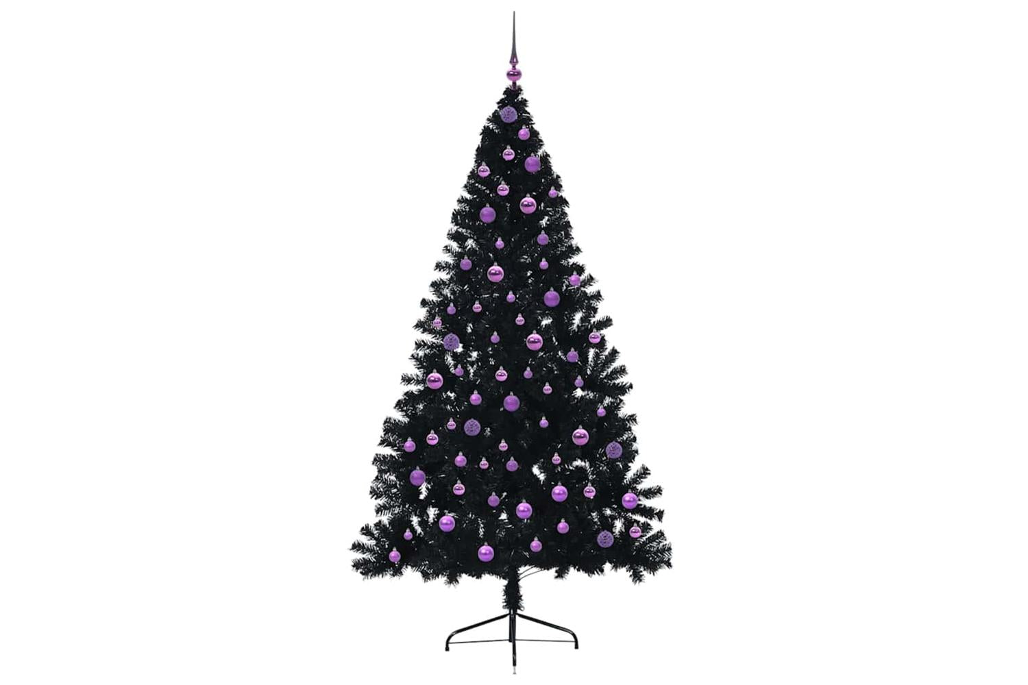 Vidaxl Artificial Pre-lit Christmas Tree Black 210 Cm Pvc-4