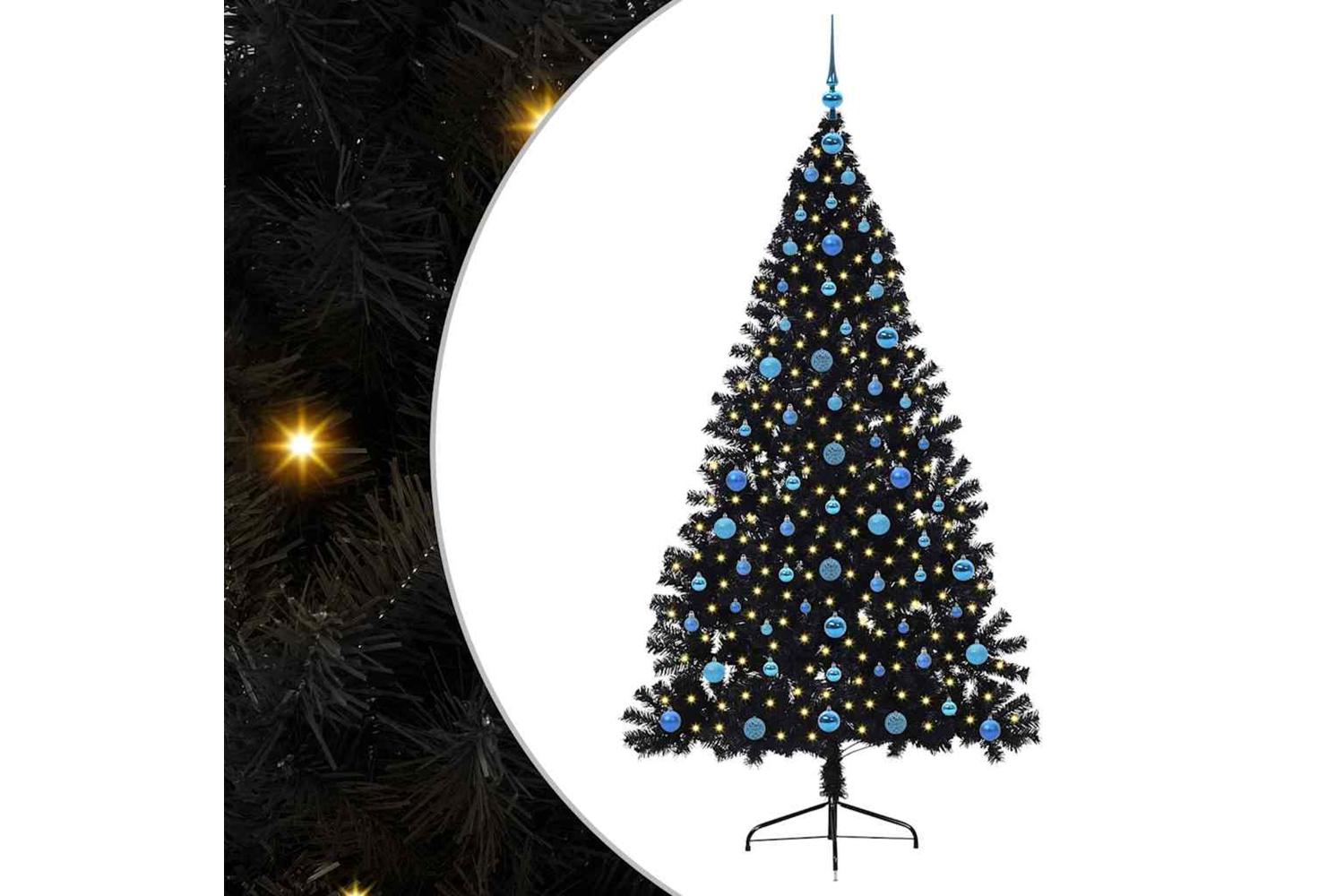 Vidaxl Artificial Pre-lit Christmas Tree Black 210 Cm Pvc-2