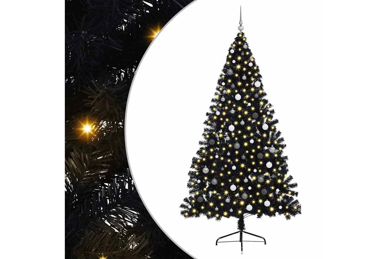 Vidaxl Artificial Pre-lit Christmas Tree Black 240 Cm Pvc-2