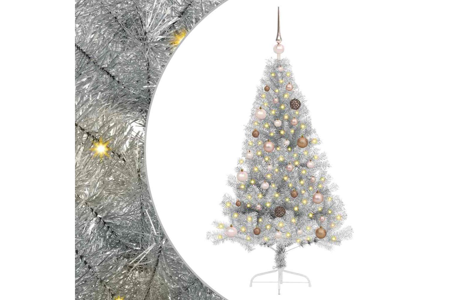 Vidaxl Artificial Pre-lit Christmas Tree Silver 150 Cm Pet-2