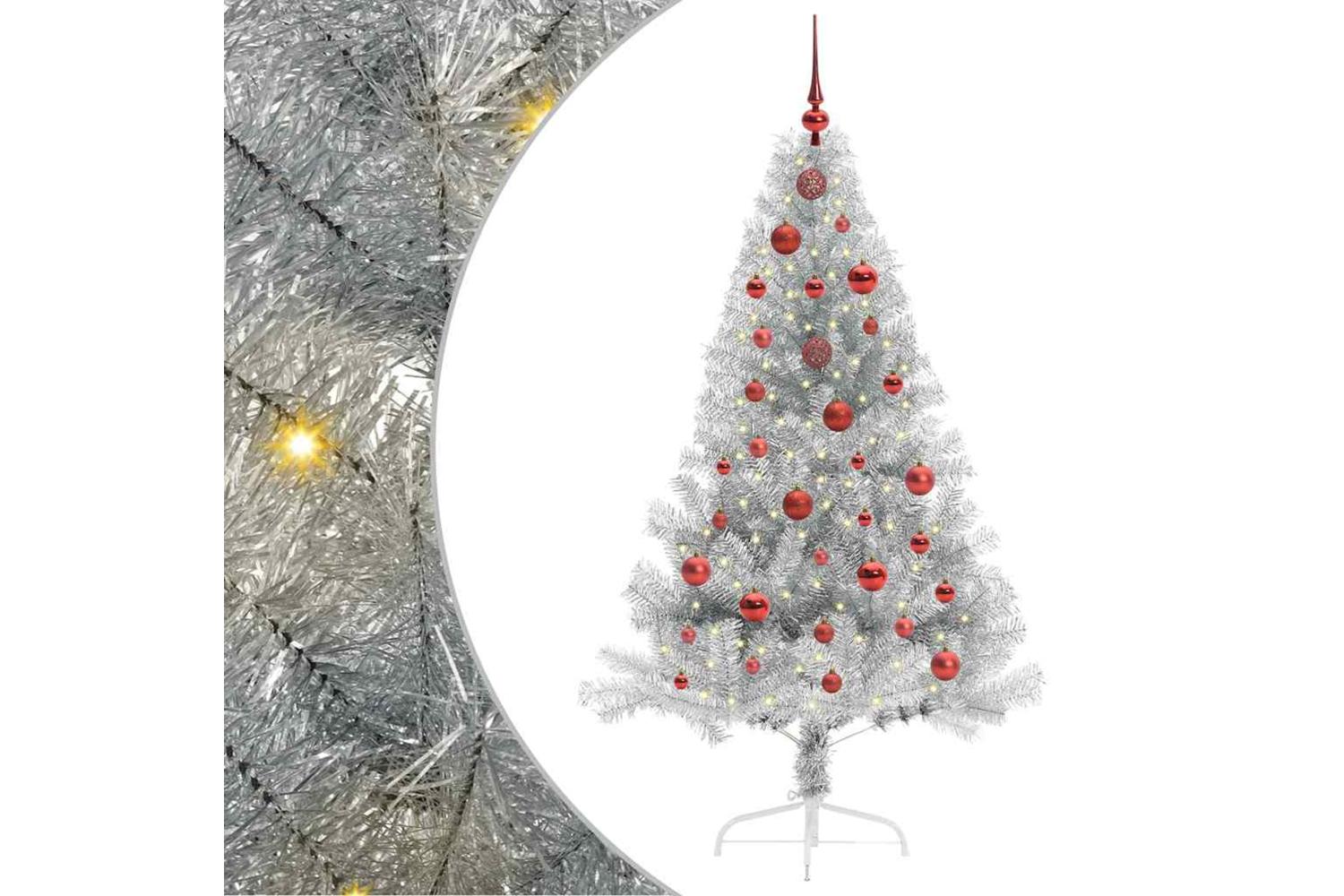 Vidaxl Artificial Pre-lit Christmas Tree Silver 150 Cm Pet-2