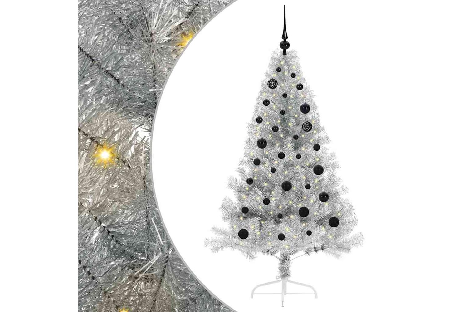 Vidaxl Artificial Pre-lit Christmas Tree Silver 150 Cm Pet-2
