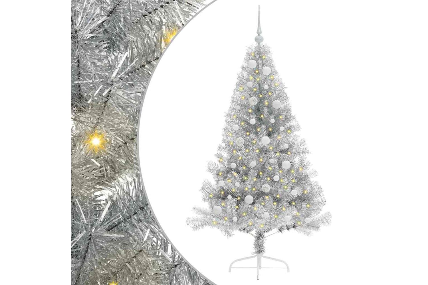 Vidaxl Artificial Pre-lit Christmas Tree Silver 150 Cm Pet-2