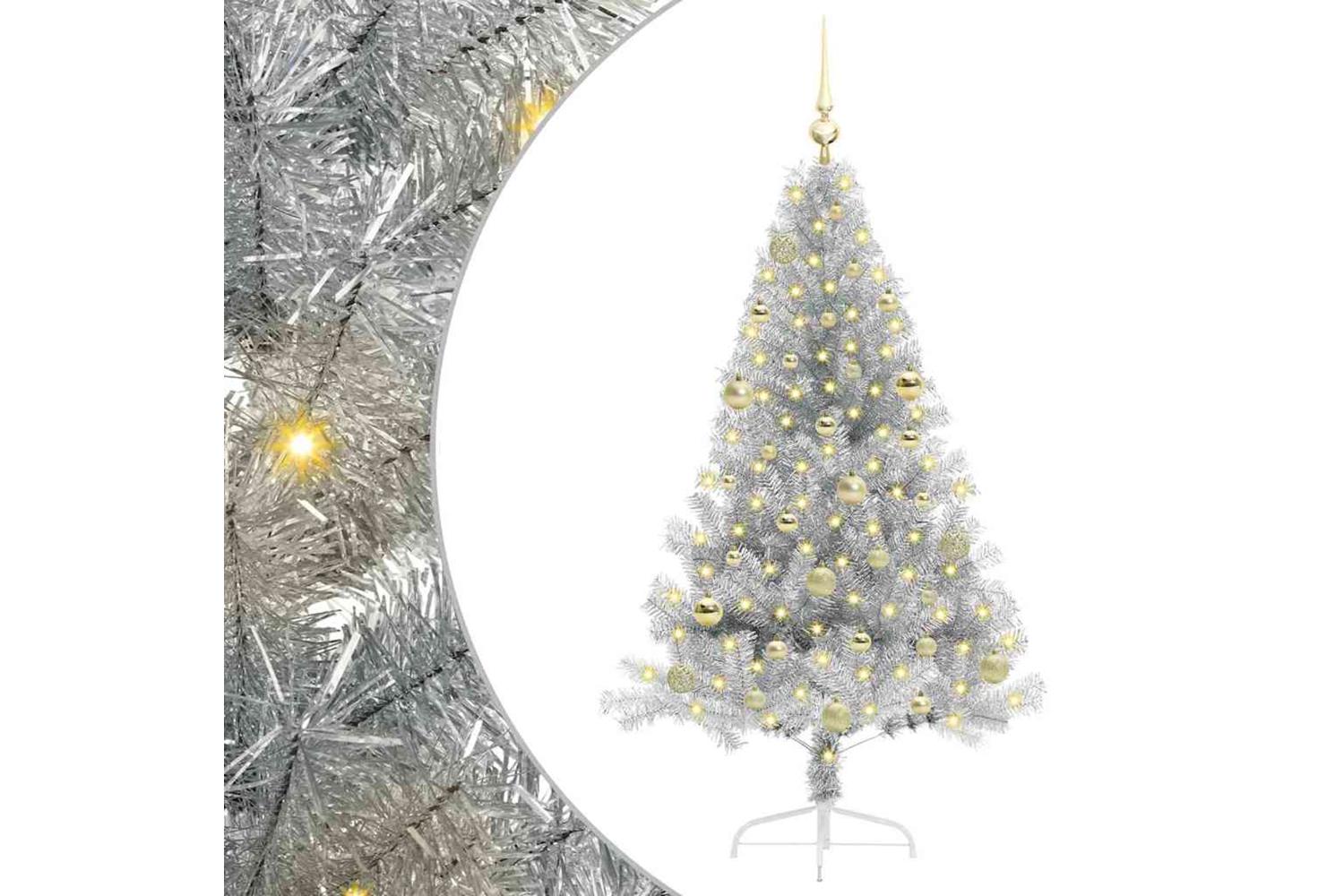 Vidaxl Artificial Pre-lit Christmas Tree Silver 150 Cm Pet-2