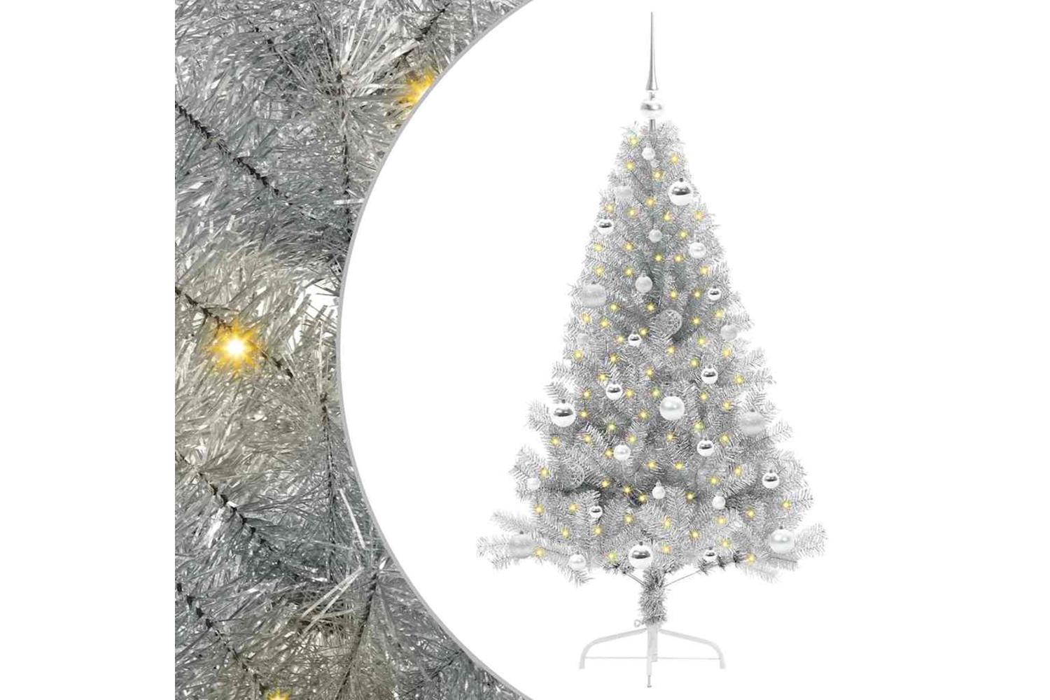 Vidaxl Artificial Pre-lit Christmas Tree Silver 150 Cm Pet-2