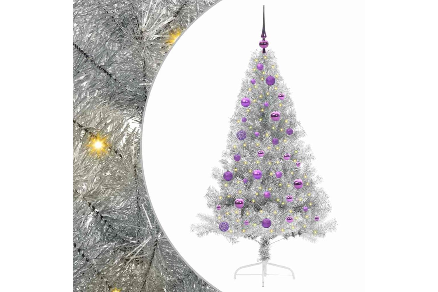 Vidaxl Artificial Pre-lit Christmas Tree Silver 150 Cm Pet-2