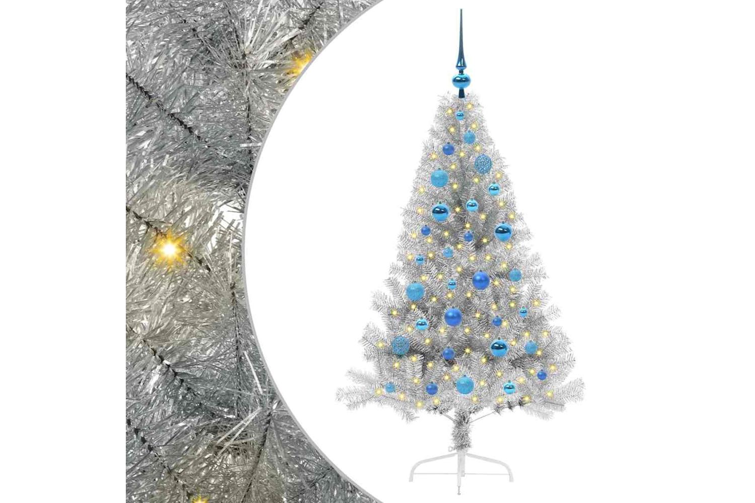 Vidaxl Artificial Pre-lit Christmas Tree Silver 150 Cm Pet-2
