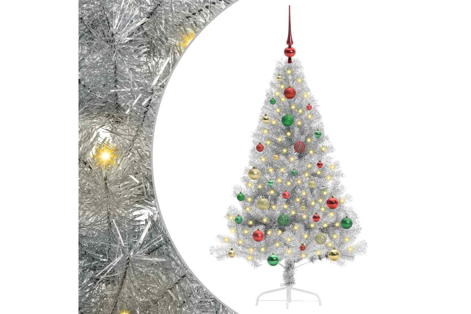 Vidaxl Artificial Pre-lit Christmas Tree Silver 150 Cm Pet-2