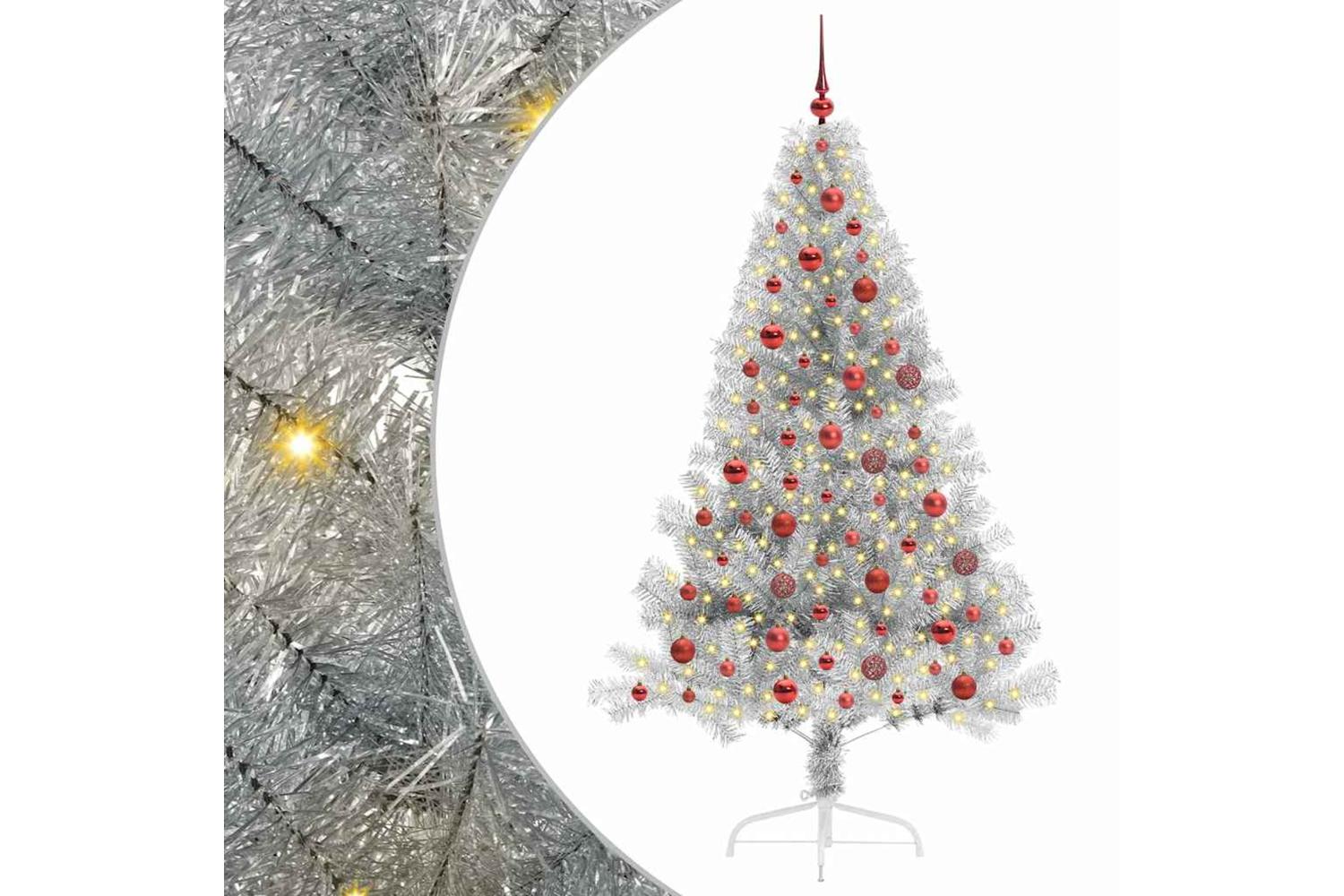 Vidaxl Artificial Pre-lit Christmas Tree Silver 180 Cm Pet-2