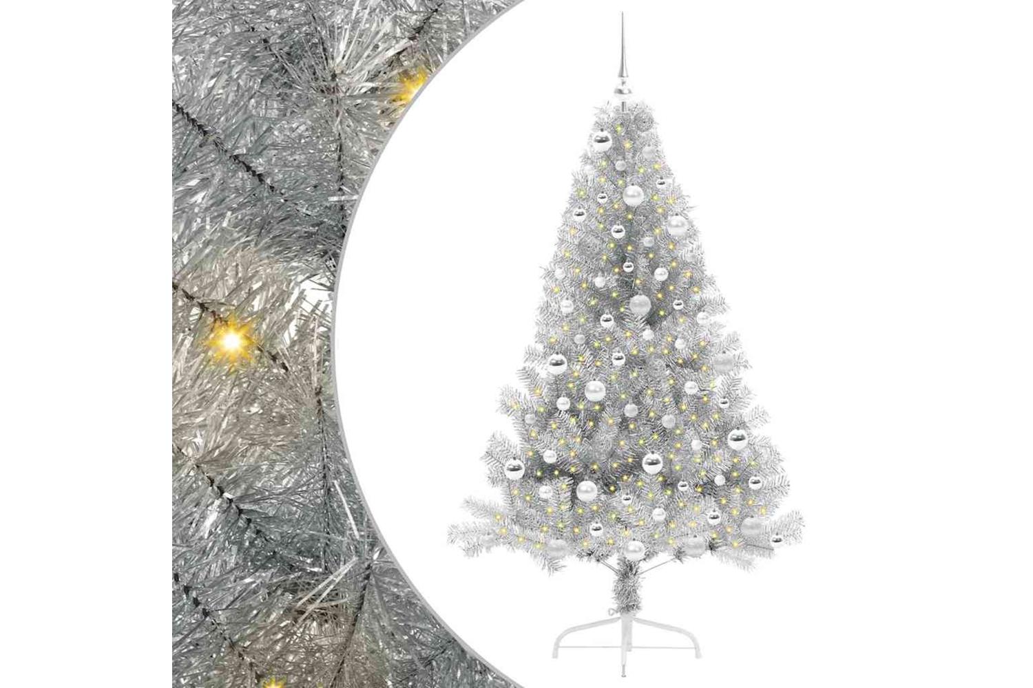 Vidaxl Artificial Pre-lit Christmas Tree Silver 180 Cm Pet-2