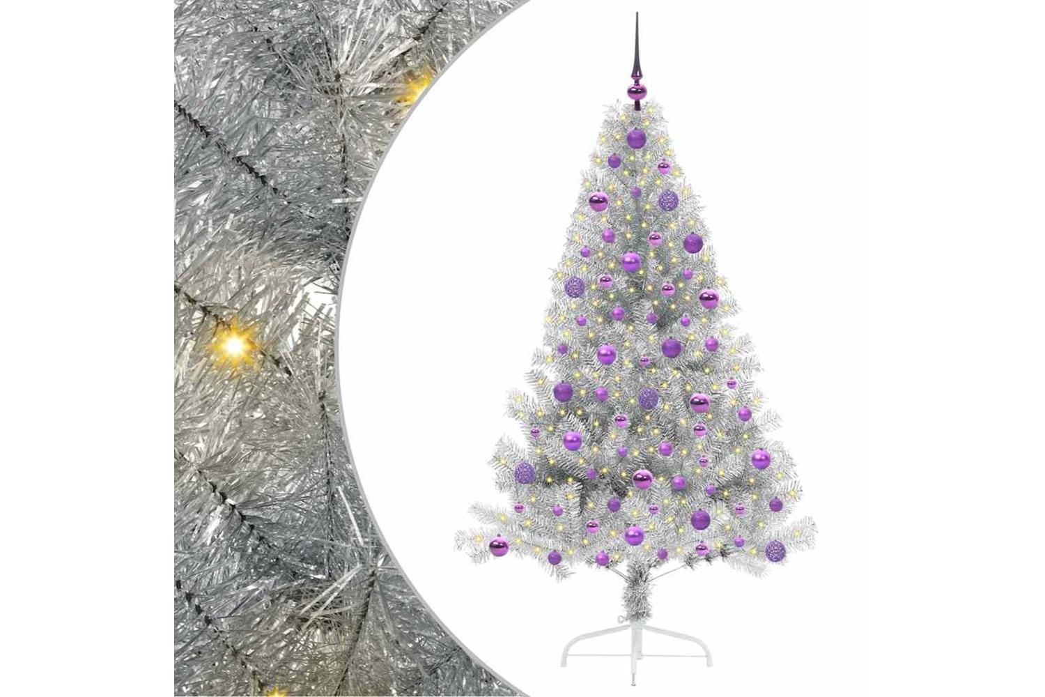 Vidaxl Artificial Pre-lit Christmas Tree Silver 180 Cm Pet-2